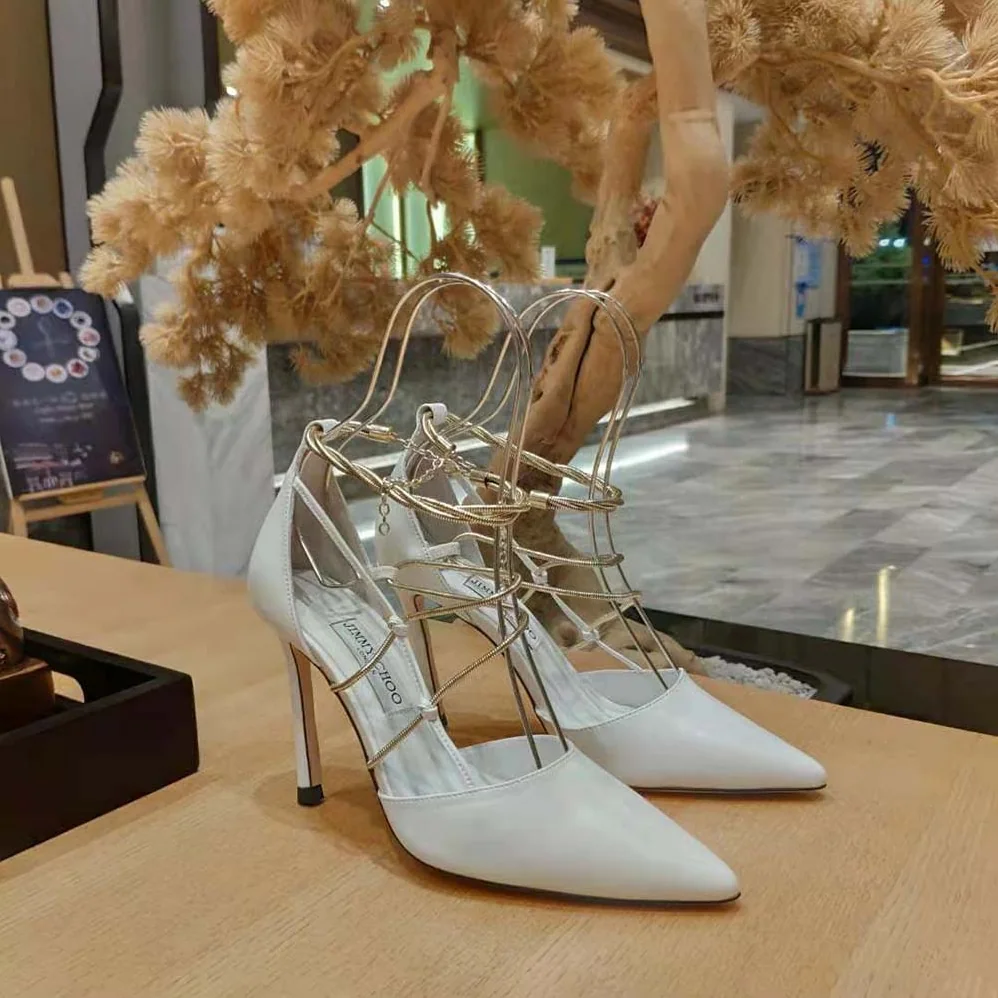 Jimmy Choo Olesia 95 Latte Nappa Pumps with Gold Chains for Women Jimmy Choo Olesia 95 Latte Nappa Pumps with Gold Chains for Women