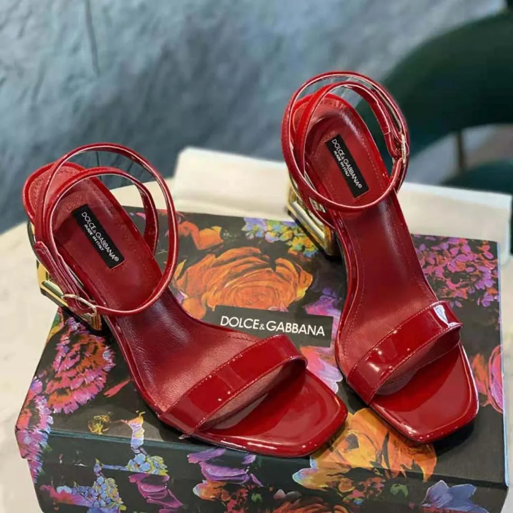 Dolce Gabbana D&G Patent Leather Sandals with 3.5 Heel for Women in Red Dolce Gabbana D&G Patent Leather Sandals with 3.5 Heel for Women in Red