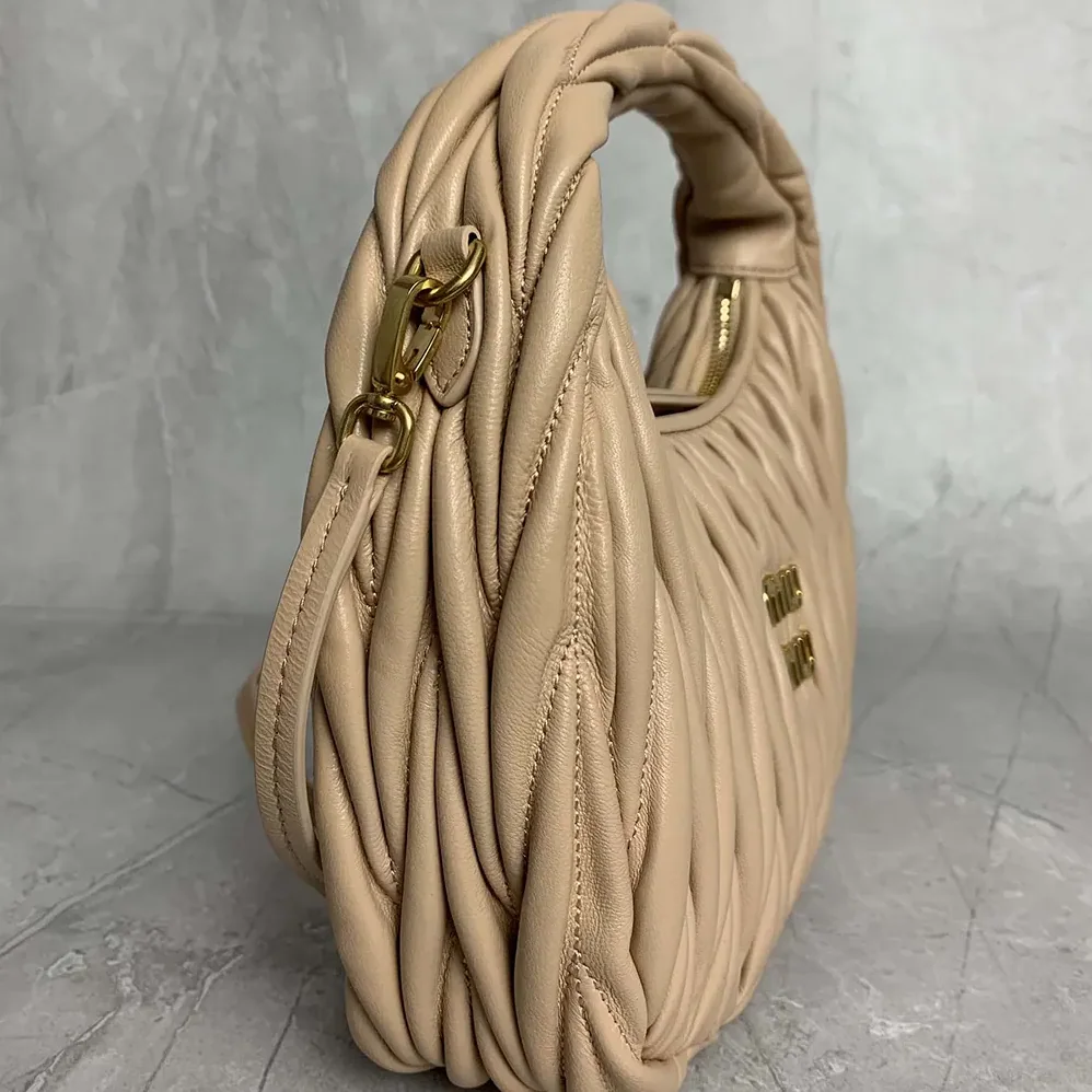 Miu Miu Wander Matelassé Nappa Leather Hobo Bag for Women in Brown Miu Miu Wander Matelassé Nappa Leather Hobo Bag for Women in Brown