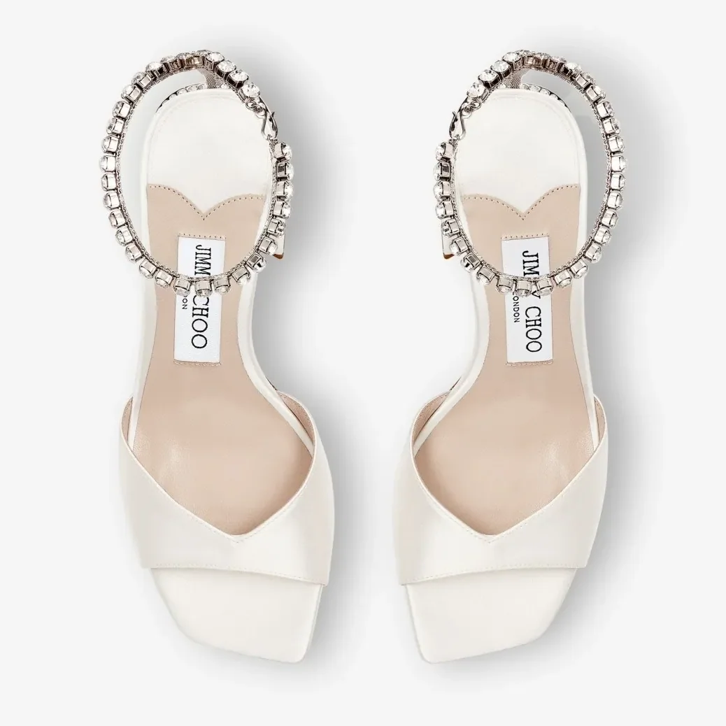 Jimmy Choo Saeda Sandal Block Heel 85 Ivory SAEDASANDALBH85BGH Jimmy Choo Saeda Sandal Block Heel 85 Ivory SAEDASANDALBH85BGH