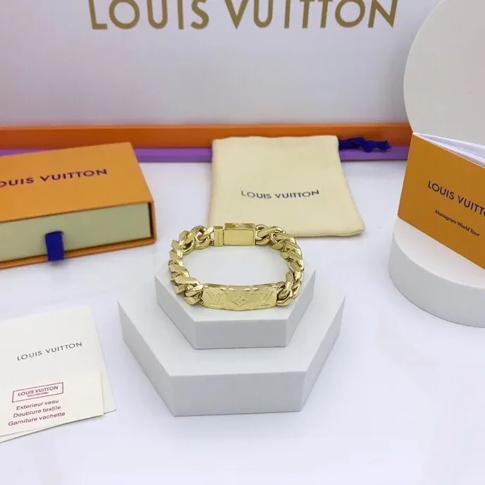 Louis Vuitton Monogram Chain Bracelet Gold Tone Louis Vuitton Monogram Chain Bracelet Gold Tone