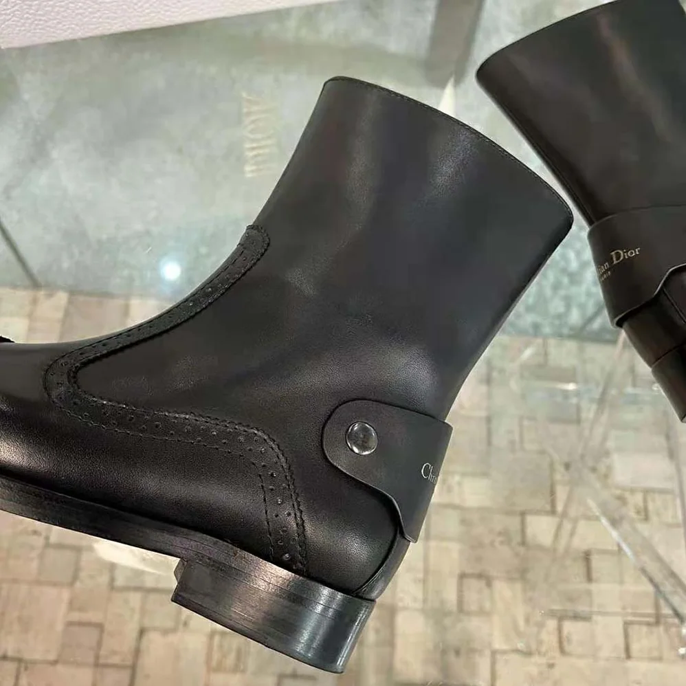 Dior D-Folk Heeled Ankle Boot Black Perforated Calfskin for Women Dior D-Folk Heeled Ankle Boot Black Perforated Calfskin for Women