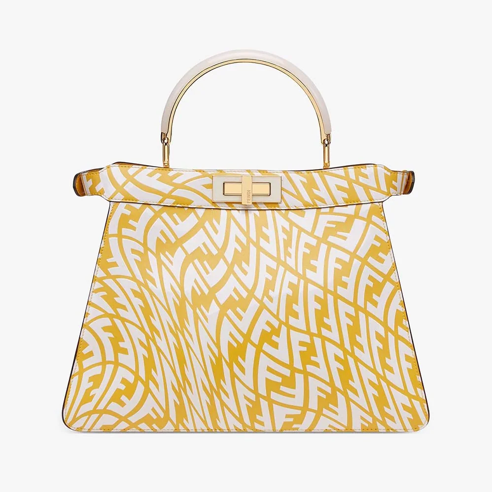 Fendi Peekaboo Iseeu Medium Yellow and white FF Vertigo Leather Bag for Women Fendi Peekaboo Iseeu Medium Yellow and white FF Vertigo Leather Bag for Women