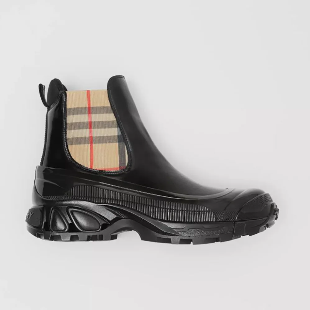 Burberry Vintage Check Detail Coated Canvas Chelsea Boots for Women in Black