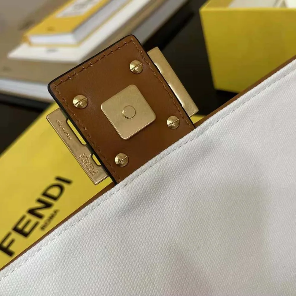 Fendi Baguette White Canvas FF Bag for Women Fendi Baguette White Canvas FF Bag for Women