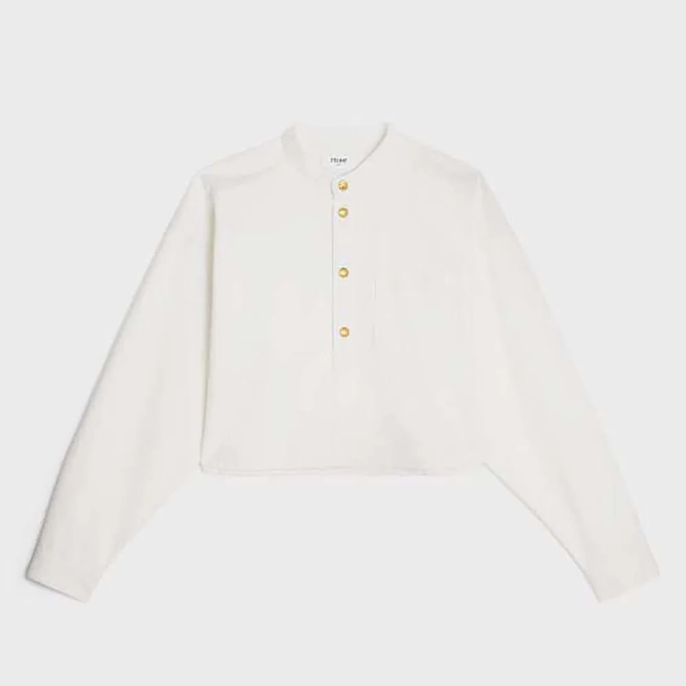 Celine Triomphe Pea Jacket in Optic White Denim for Women