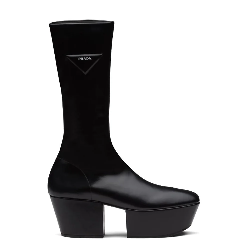 Prada Technical Nappa Leather Platform Boots for Women in Black Prada Technical Nappa Leather Platform Boots for Women in Black