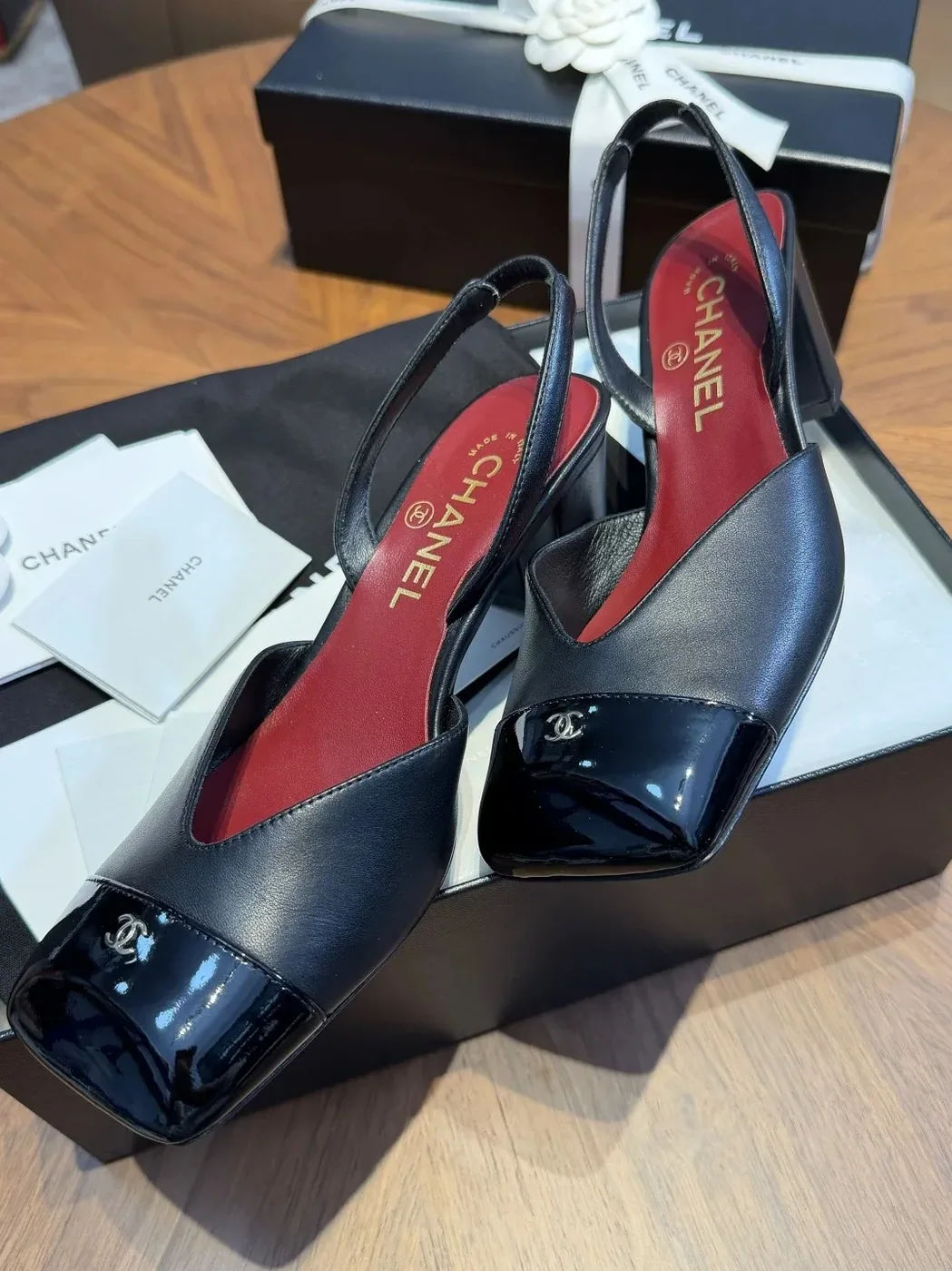 Chanel Slingbacks Black in Burgundy Chanel Slingbacks Black in Burgundy