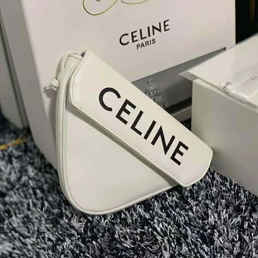 Celine Triangle Bag in Smooth Calfskin with Celine Print for Women in White