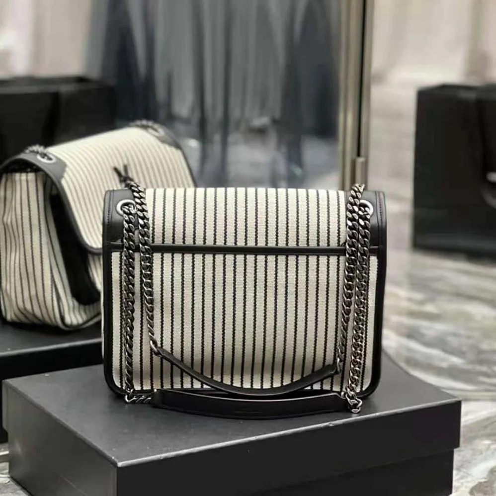 Saint Laurent YSL Niki Medium Chain Bag in Canvas for Women in Black