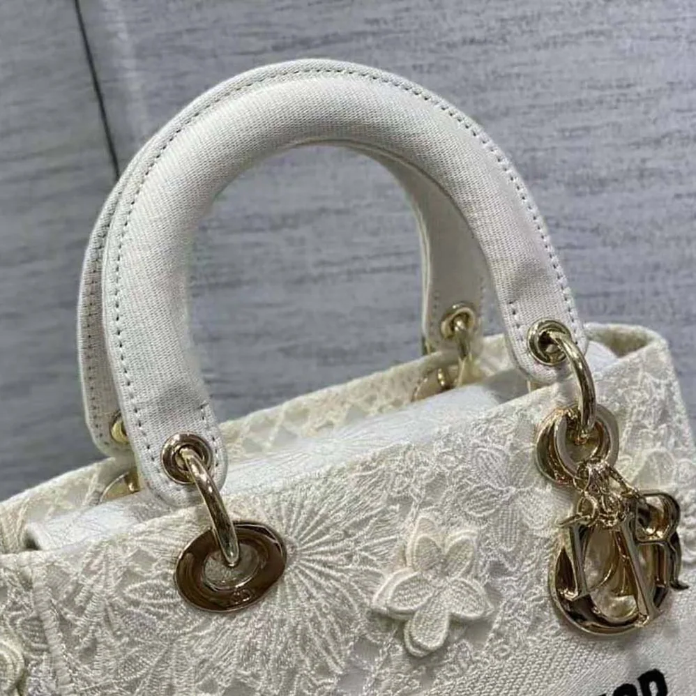 Dior Medium Lady D-lite Bag White D-Lace Embroidery with 3D Macramé Effect for Women Dior Medium Lady D-lite Bag White D-Lace Embroidery with 3D Macramé Effect for Women