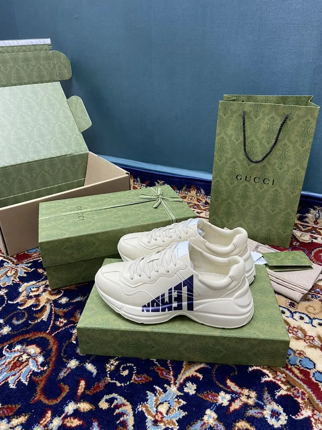 Gucci Rhyton Sneakers With Lemon Gucci White Ivory for Women Gucci Rhyton Sneakers With Lemon Gucci White Ivory for Women