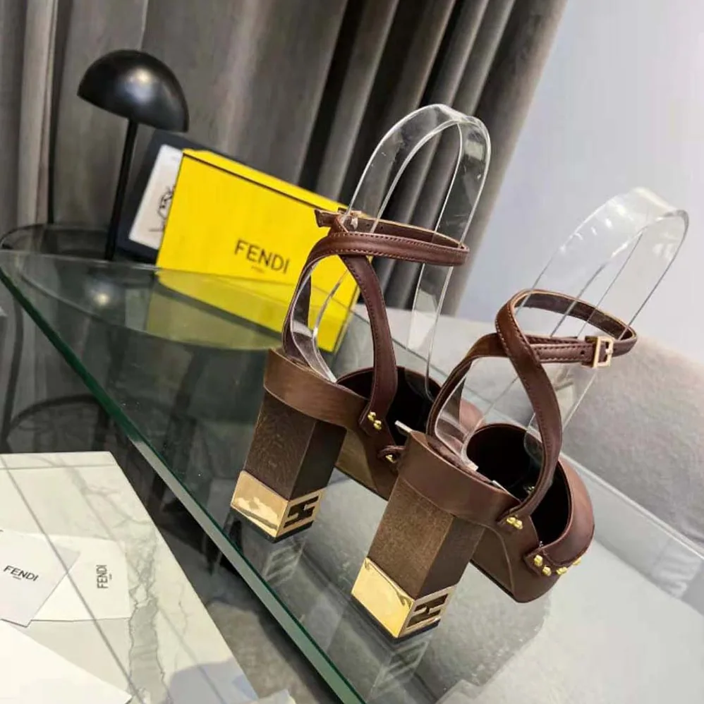 Fendi Baguette Show Brown Leather High for Women in Heeled Clogs Fendi Baguette Show Brown Leather High for Women in Heeled Clogs