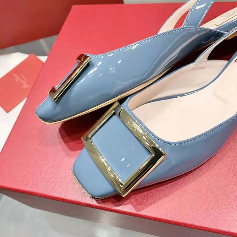 Roger Vivier Trompette Metal Buckle Slingback Ballerinas in Patent Leather for Women in Blue Roger Vivier Trompette Metal Buckle Slingback Ballerinas in Patent Leather for Women in Blue