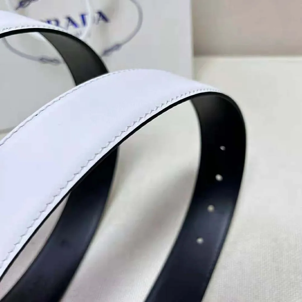 Prada Leather Belt with Enameled-Metal Triangle Logo for Women in White