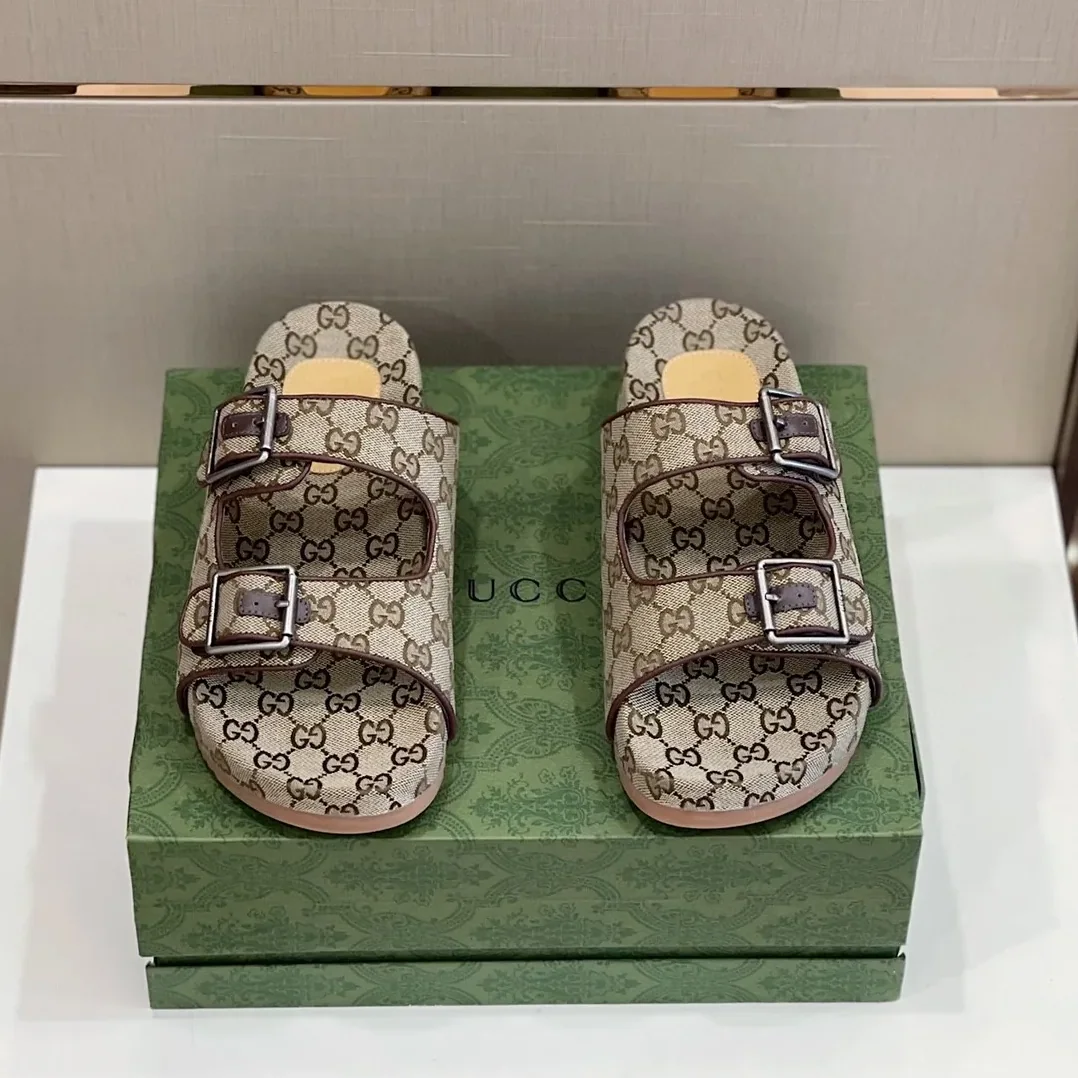 Gucci Slide Sandal With Straps Beige And Ebony for Men