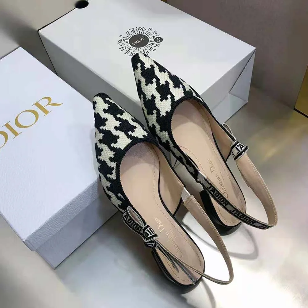 Dior J'Adior Slingback Ballerina Flat Black and White Cotton Embroidery for Women