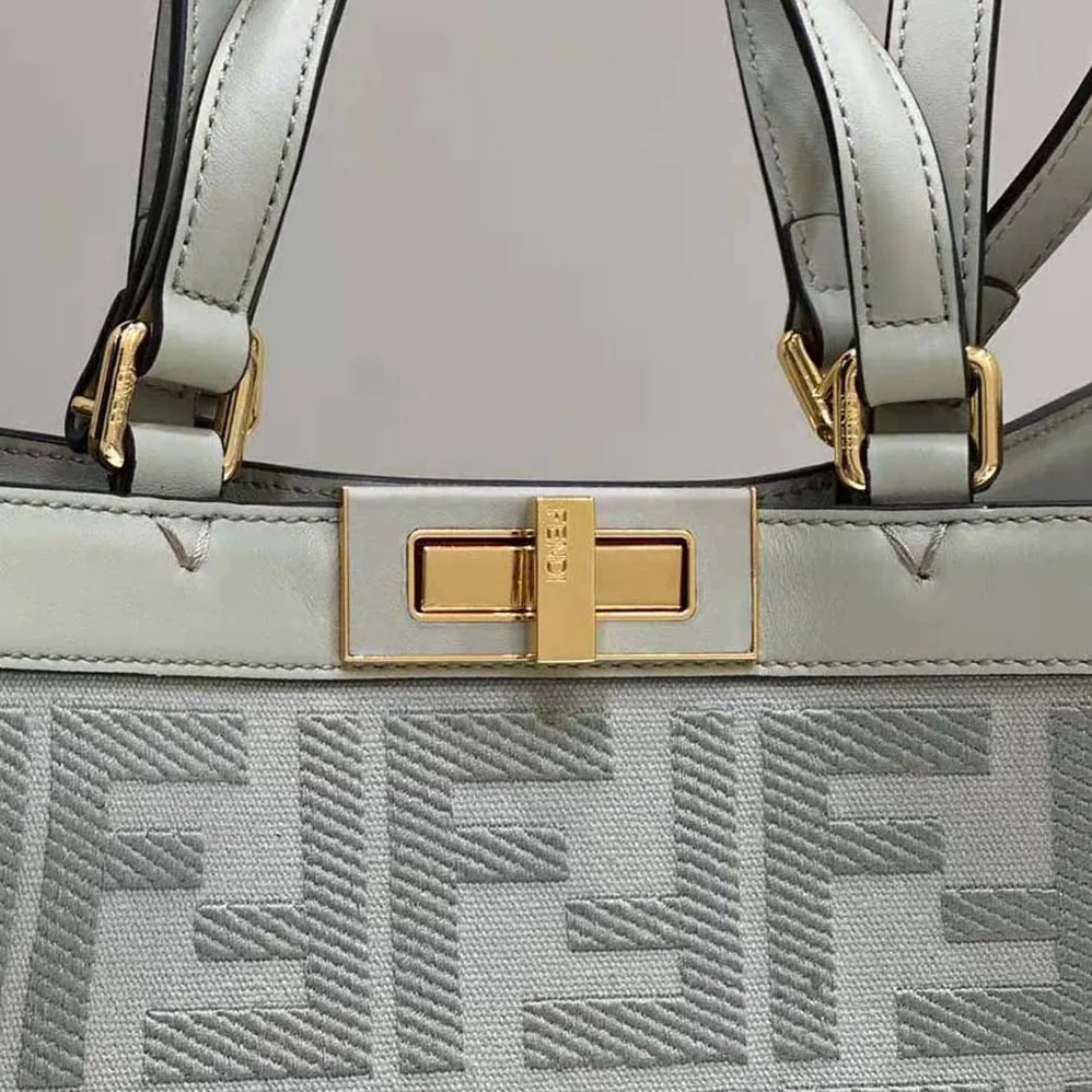 Fendi X-Tote Light Green Canvas Shopper with FF Embroidery for Women Fendi X-Tote Light Green Canvas Shopper with FF Embroidery for Women