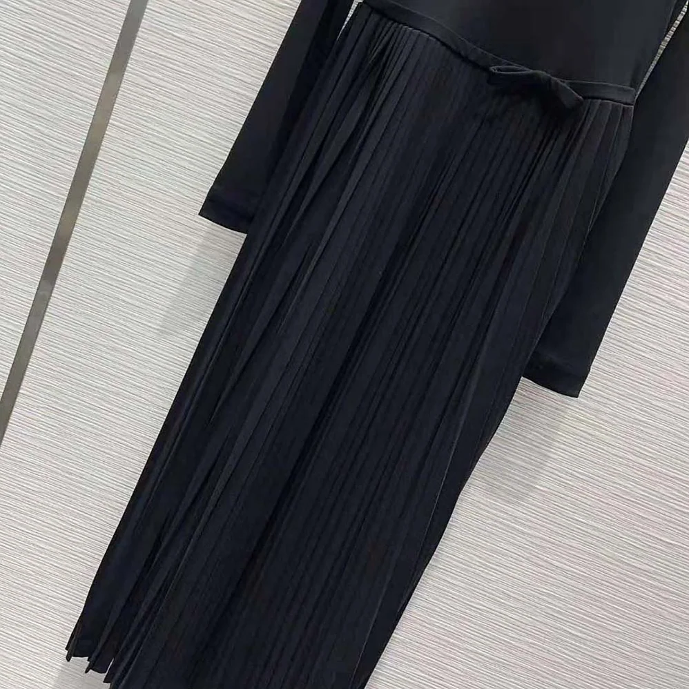 Dior Mid-Length Pleated Dress Black Technical Jersey and White Lace for Women Dior Mid-Length Pleated Dress Black Technical Jersey and White Lace for Women