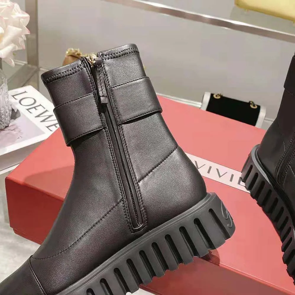 Roger Vivier Viv' Go-Thick Metal Buckle Stretch Ankle Boots in Soft Leather for Women Roger Vivier Viv' Go-Thick Metal Buckle Stretch Ankle Boots in Soft Leather for Women