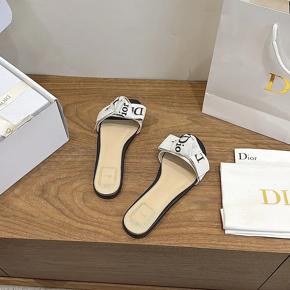 Dior J'Adior Slide Black Embroidered Cotton for Women