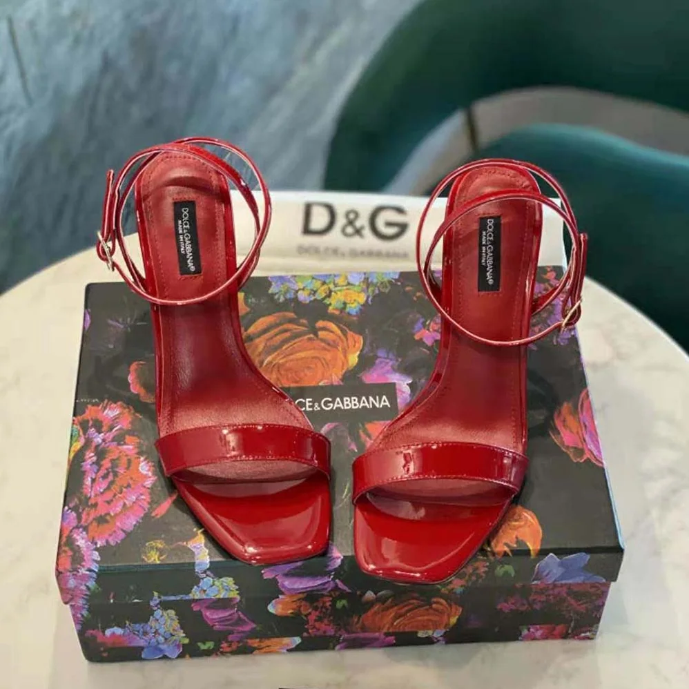 Dolce Gabbana D&G Patent Leather Sandals with 3.5 Heel for Women in Red Dolce Gabbana D&G Patent Leather Sandals with 3.5 Heel for Women in Red