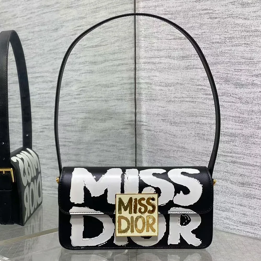 Dior Miss Dior Flap Bag Black and White Miss Dior Graffiti Printed Calfskin for Women