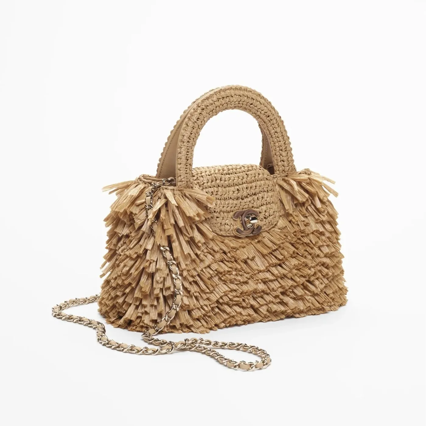 Chanel Mini Shopping Top Handle Bag in Dark Beige Gold Hardware
