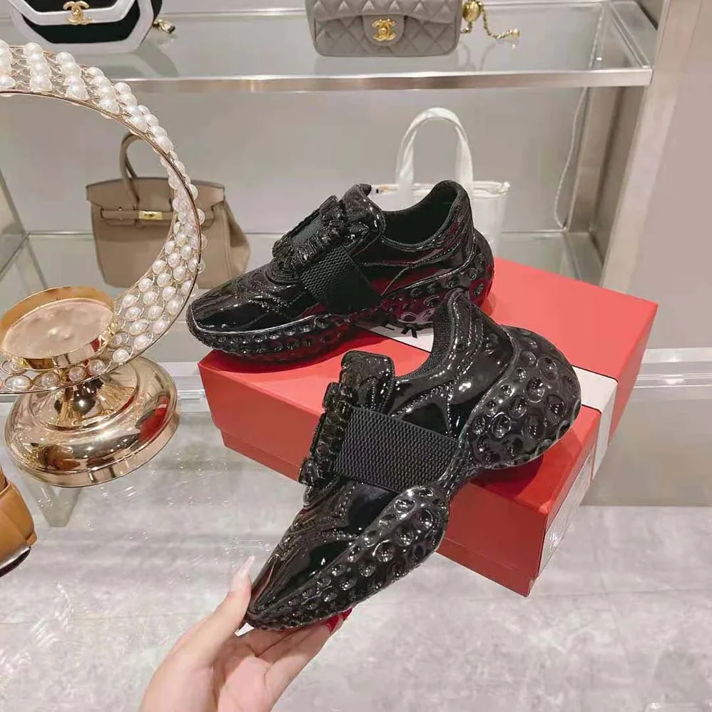 Roger Vivier Viv Run Light Strass Buckle Sneakers in Fabrics for Women in Black Roger Vivier Viv Run Light Strass Buckle Sneakers in Fabrics for Women in Black