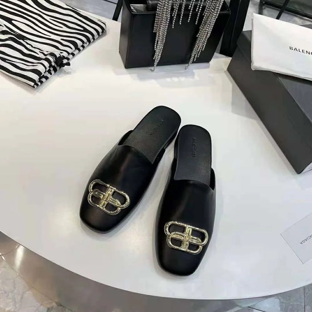 Balenciaga Cosy BB Slide in Black Smooth Calfskin Aged for Women in gold Hardware Balenciaga Cosy BB Slide in Black Smooth Calfskin Aged for Women in gold Hardware