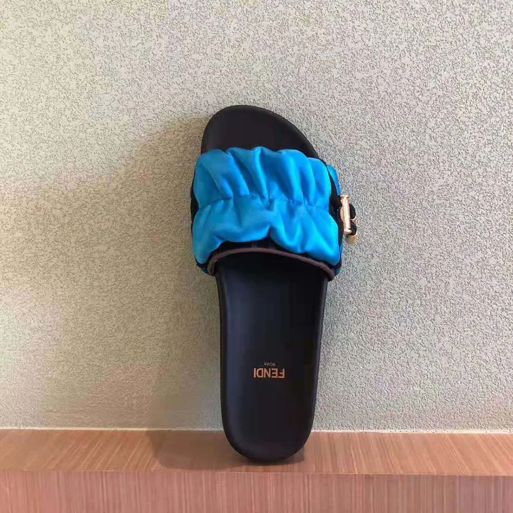Fendi Vertigo Light Blue Satin Slides for Women