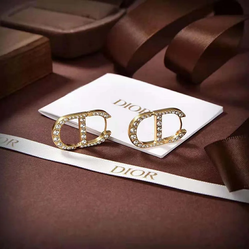 Dior 30 Montaigne Earrings Gold-Finish Metal and Silver for Women in Tone Crystals