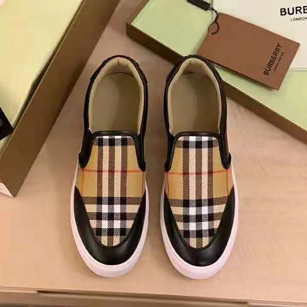 Burberry Leather and Vintage Check Slip-on Sneakers for Women in Black