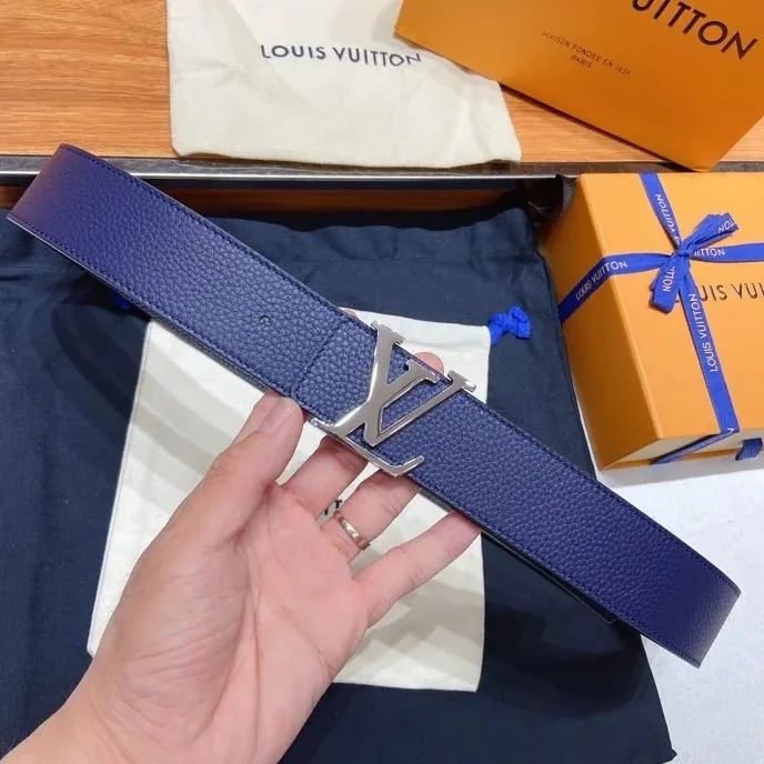 Louis Vuitton Silver Tone Buckle LV Iconic Belt Dark Blue