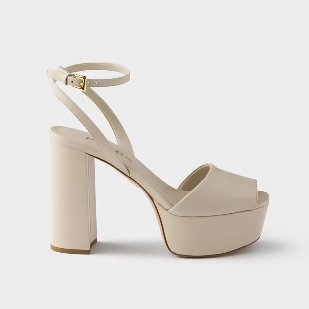 Prada Nappa Leather Platform Sandals for Women in White Prada Nappa Leather Platform Sandals for Women in White