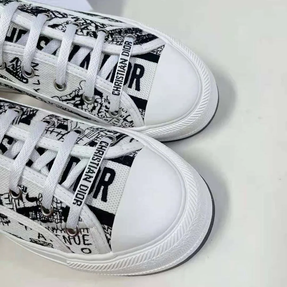 Dior Walk'N'Dior Platform Sneaker White and Black Cotton Embroidered with Plan De Paris Motif for Women