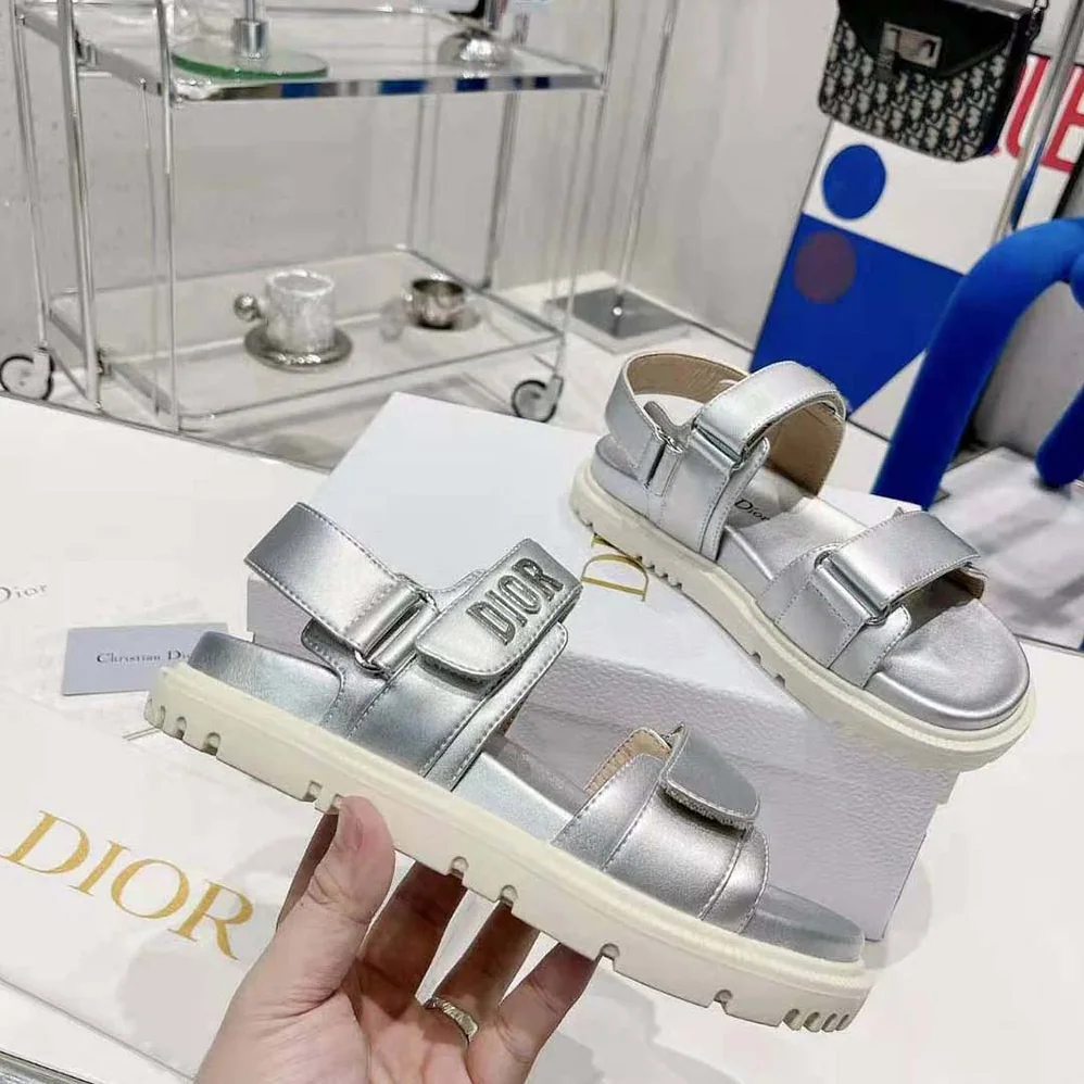 Dior Dioract Sandal Silver for Women in Tone Shiny Laminated Calfskin
