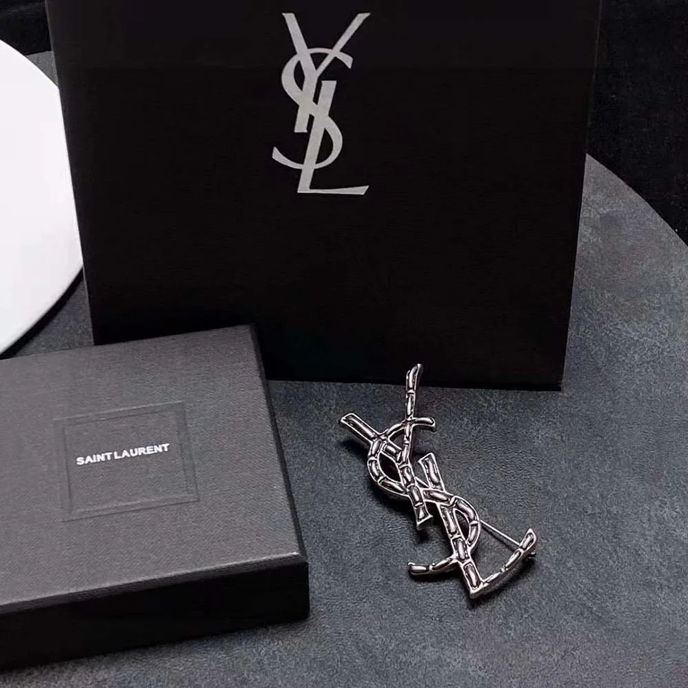 Saint Laurent YSL Opyum YSL Crocodile Brooch in Silver Brass for Women