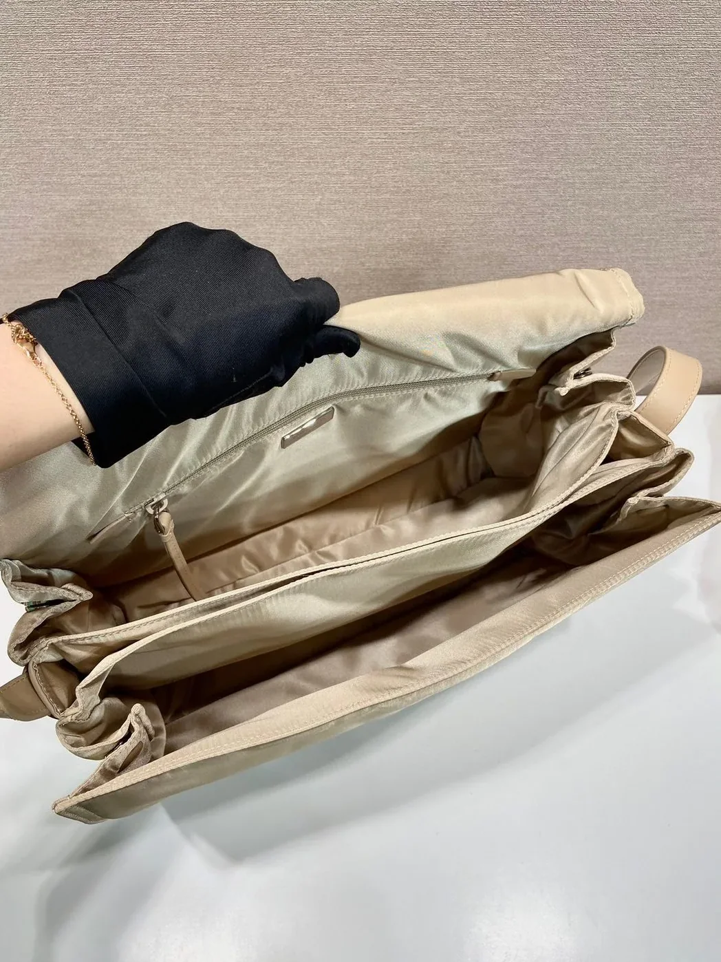 Prada Large Padded Shoulder Bag In Beige / 1BD256_RDLN_F0F24_V_OOO
