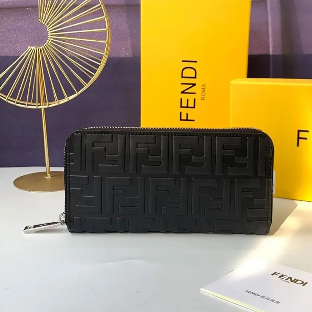 Fendi Zip Around Wallet in FF Motif Nappa Leather Black for Men Fendi Zip Around Wallet in FF Motif Nappa Leather Black for Men
