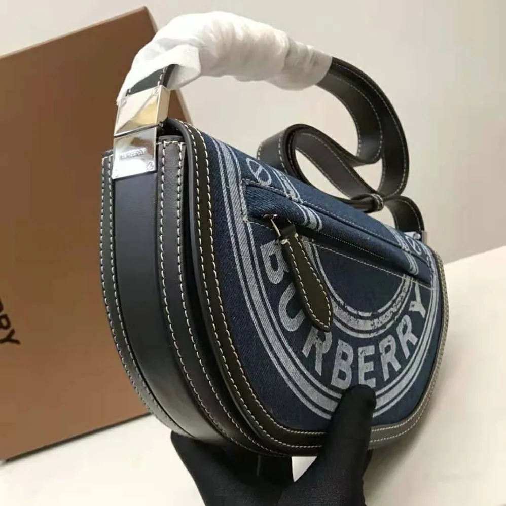 Burberry Small Logo Graphic Denim and Leather Olympia Bag for Women Burberry Small Logo Graphic Denim and Leather Olympia Bag for Women