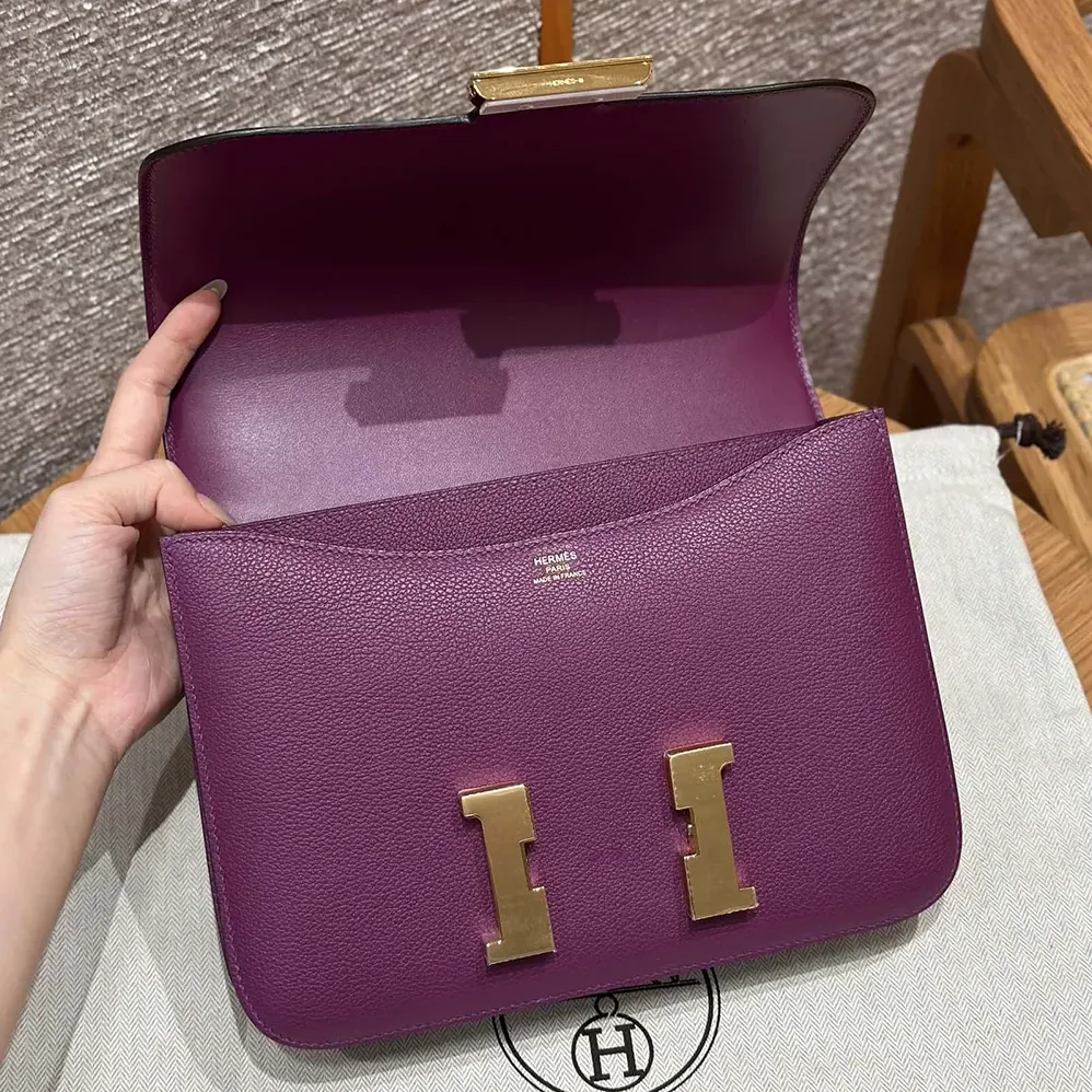 Hermes Constance 24 Bag Epsom Leather for Women in Purple/Gold