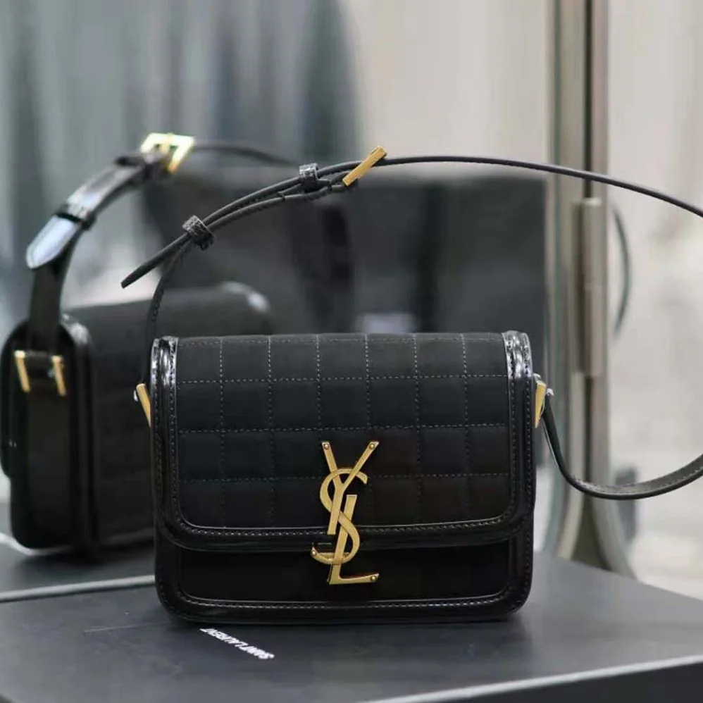 Saint Laurent YSL Solferino Small Satchel in Quilted Nubuck Suede for Women in Black