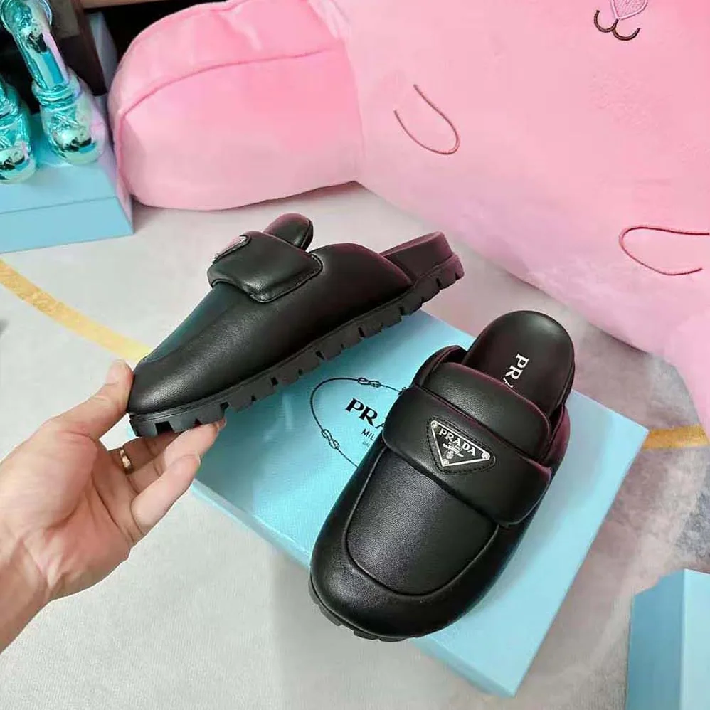 Prada Soft Padded Nappa Leather Sabots for Women in Black