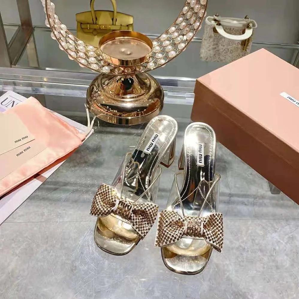 Miu Miu Vinyl and Metallic Leather Sandals with Crystals for Women