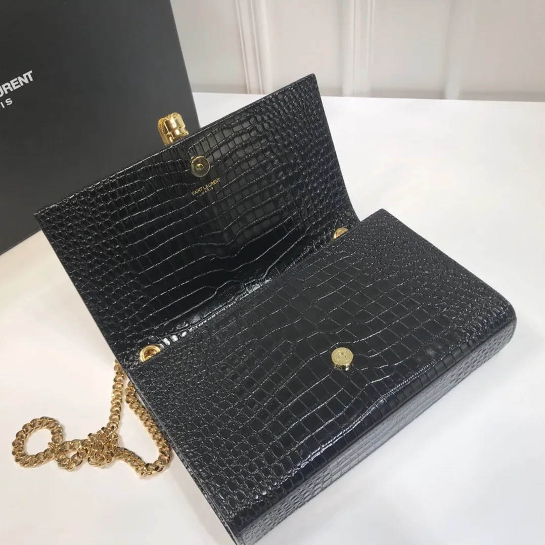 Saint Laurent Kate Medium Chain Bag With Tassel In Embossed Crocodile Black in YSL Saint Laurent Kate Medium Chain Bag With Tassel In Embossed Crocodile Black in YSL