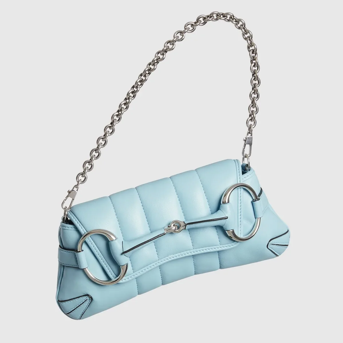 Gucci Horsebit Chain Small Shoulder Bag Light Blue 10.6 Inches/ Gucci Horsebit Chain Small Shoulder Bag Light Blue 10.6 Inches/