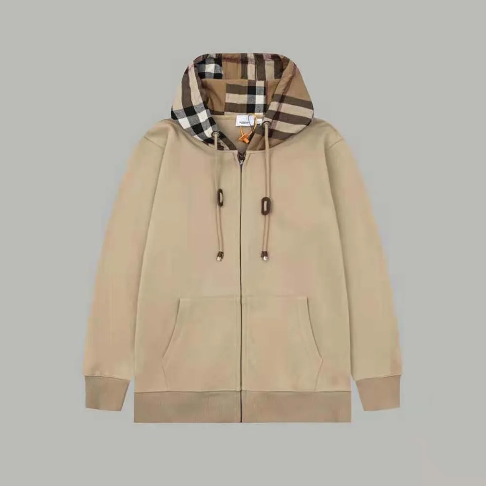Burberry Check Trim Cotton Zip Hoodie for Men in Beige
