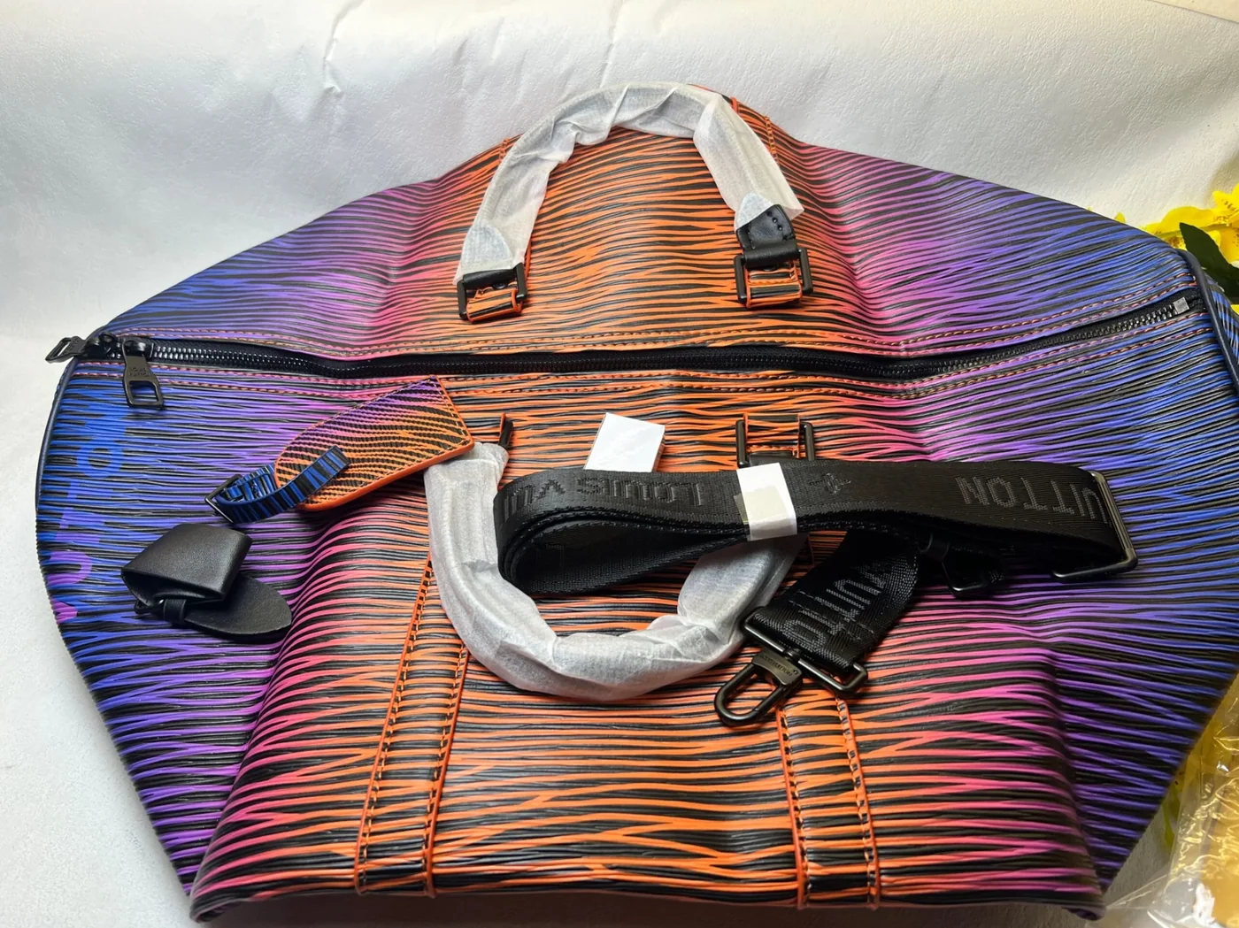 Louis Vuitton Keepall Bandouliere 50 Travel Bag / Gradient Electric Sun Black Hardware Louis Vuitton Keepall Bandouliere 50 Travel Bag / Gradient Electric Sun Black Hardware