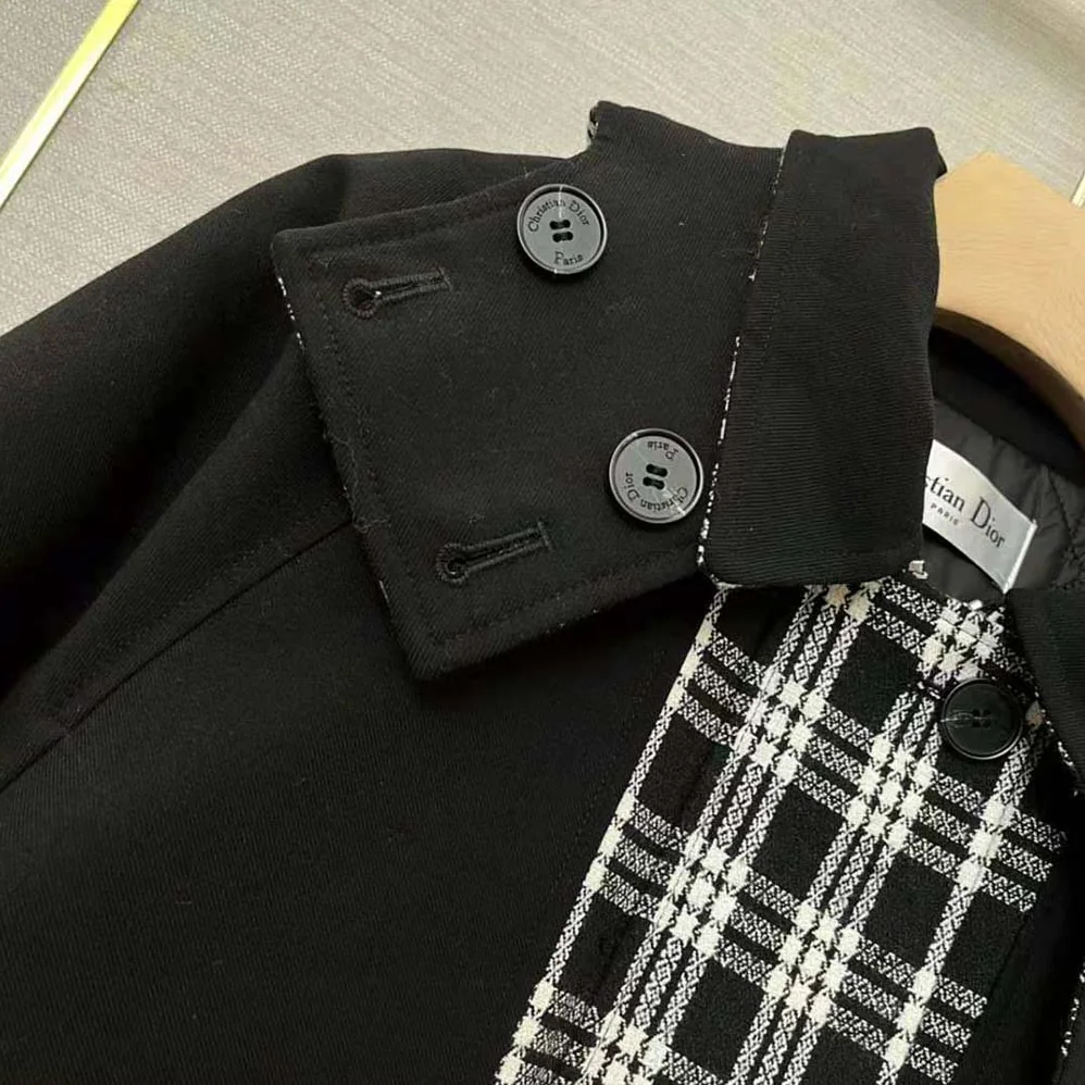 Dior Hooded Peacoat Black and White Check'n'Dior Wool for Women